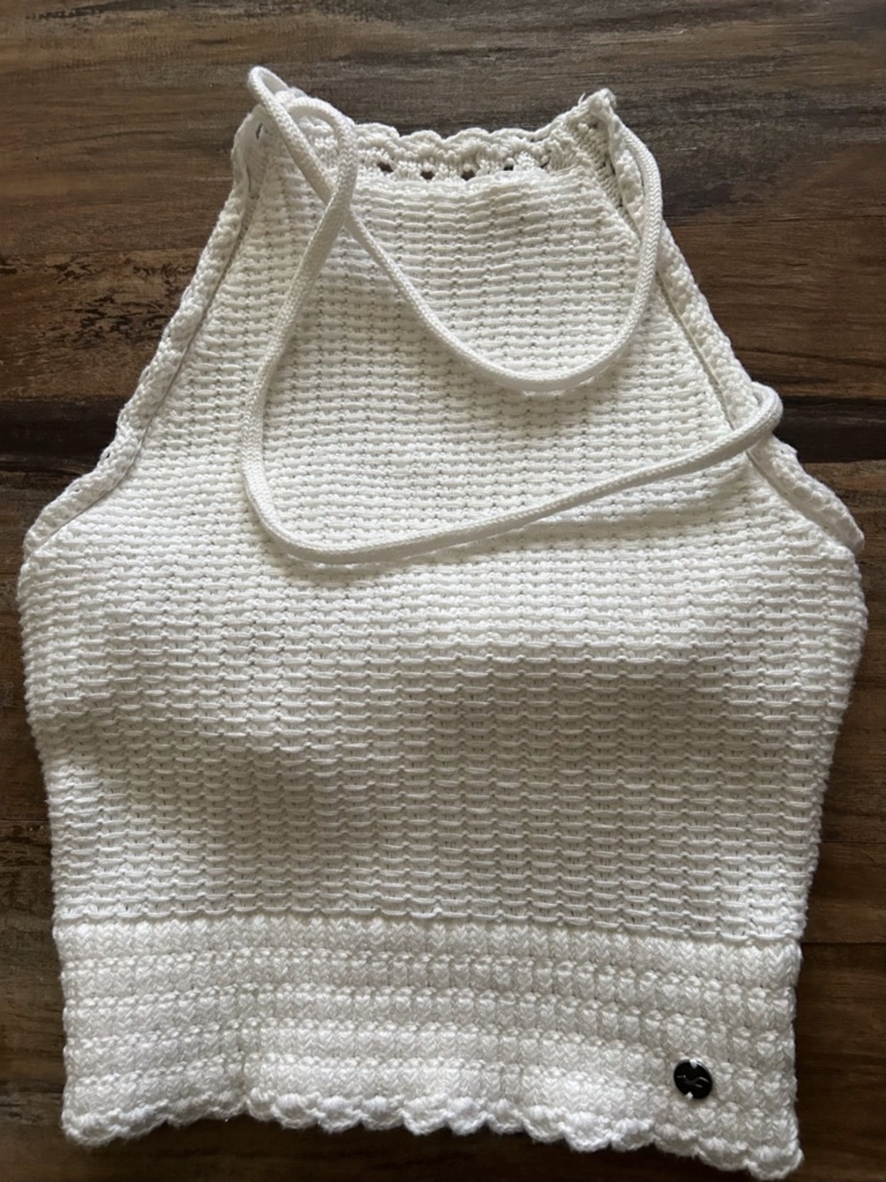 Hollister White Crochet Halter-Style Tank